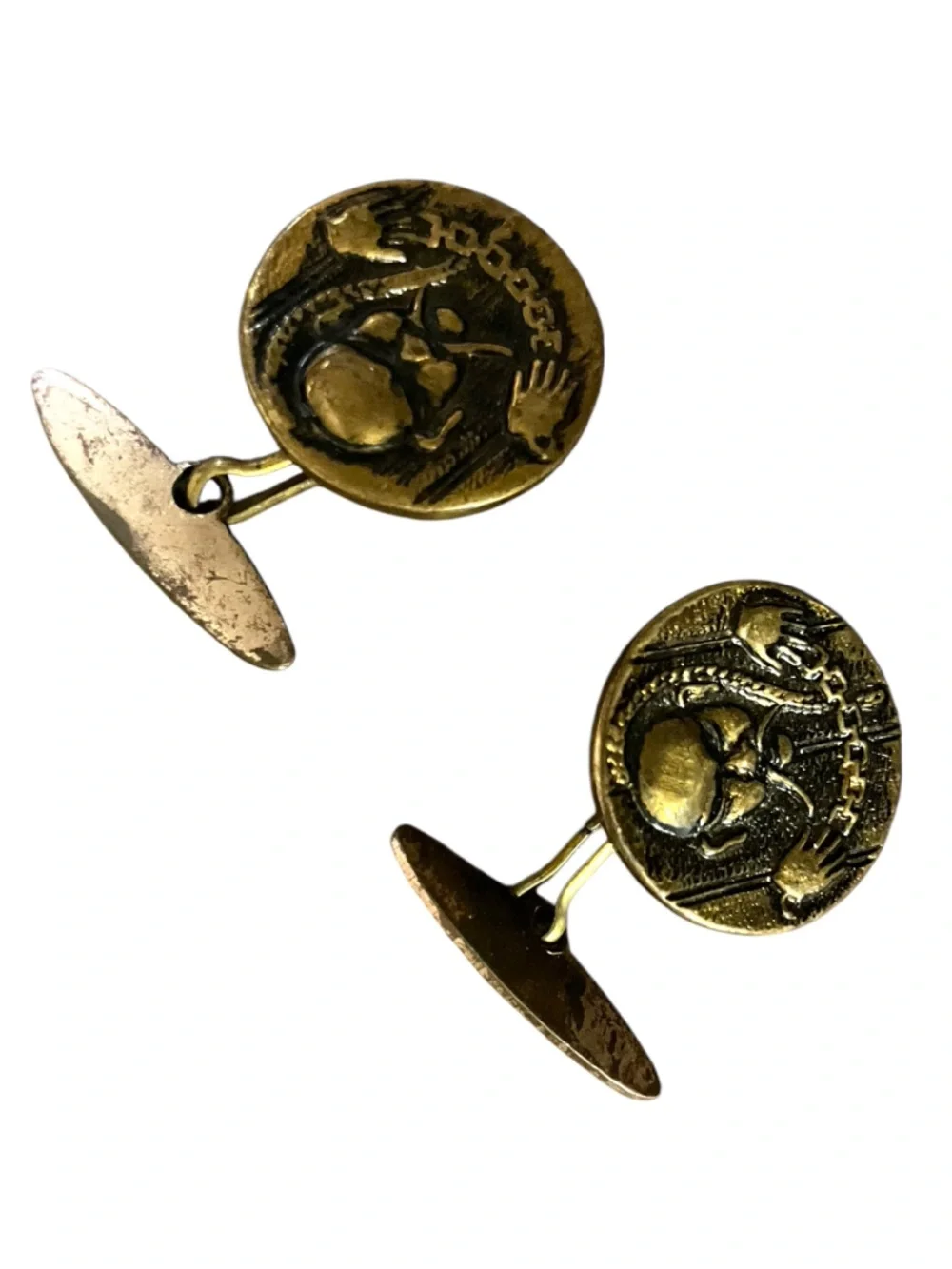 Vintage Novelty Figural Cufflinks Bald Man Caricature Gold Tone Retro Mens
